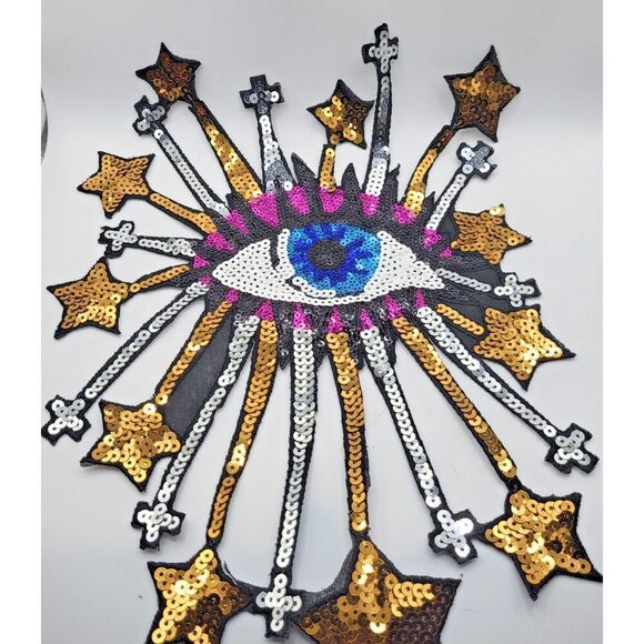 Large Sequin Eyeball Explosion Applique Iron on 12in long - Picture 1 of 5